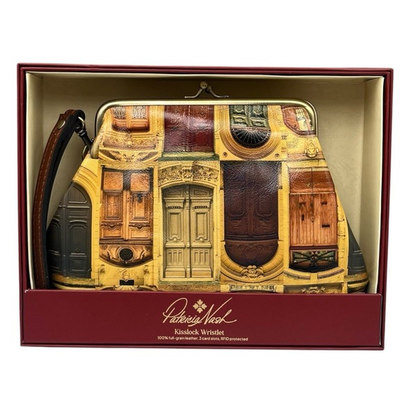 Patricia Nash Handbags - Patricia Nash Leather Savena Framed Kiss Lock Wristlet Pouch Italy In Gift Box